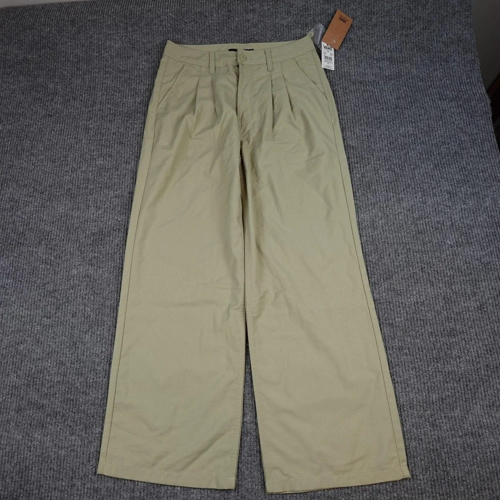 Vans Alder Relaxed Pants Womens 28x30 Beige Pleated Chino Straight Casual Skate
